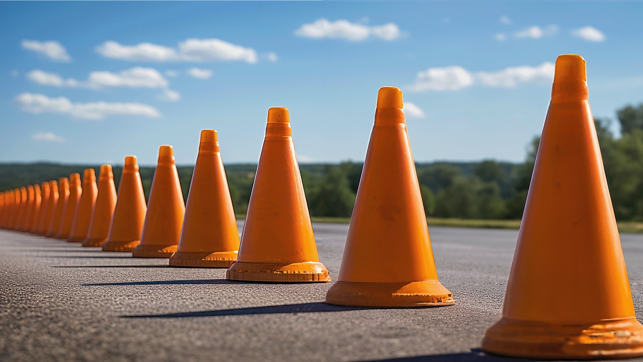Avant d'une voiture jaune roulant dans un tunnel, phare avant droit et rétroviseur visibles